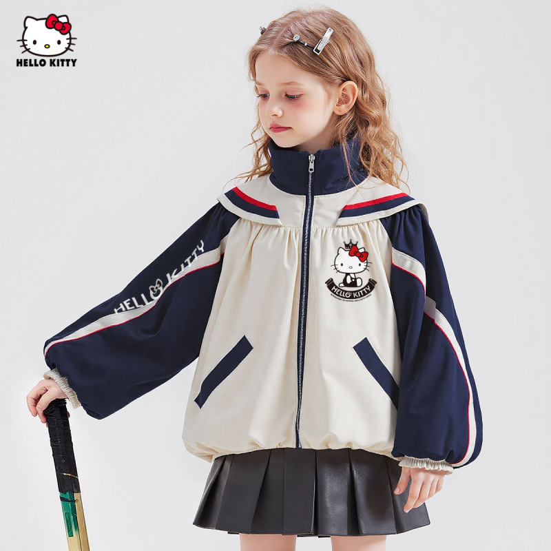 HelloKitty女童秋季甜酷夹克撞色外套2025新款凯蒂猫运动风外套|undefined