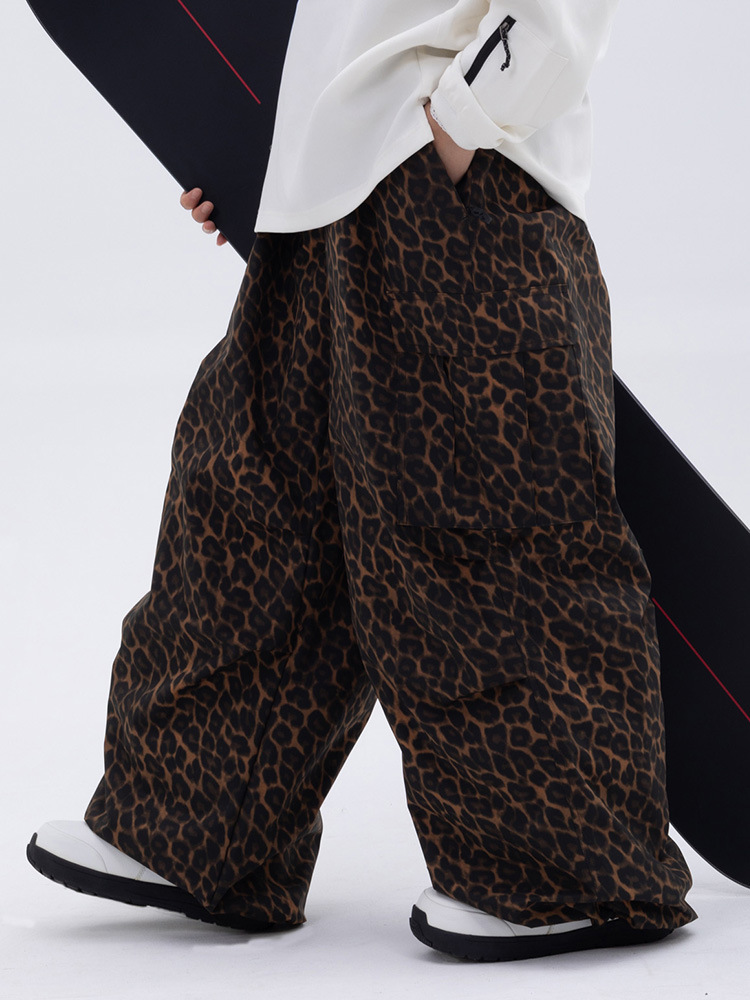 Snowverb New Ski Pants for Men and Women, Outdoor Snowboard Windproof, Waterproof, Warm, Cross-Border Leopard Print, Loose Fit