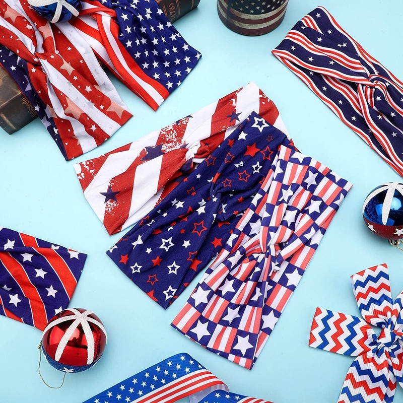 US Flag Independence Day Star Element Retro Knot Sweat-Absorbing Yoga Running Sport Hair Band Headband