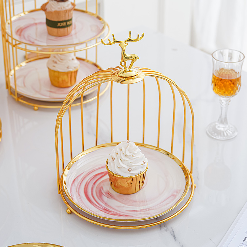 Estilo nórdico cerámica multi-capa plato de fruta sala de estar tarde té postre mesa de postre bandeja de la torta de lujo ligero soporte de exhibición