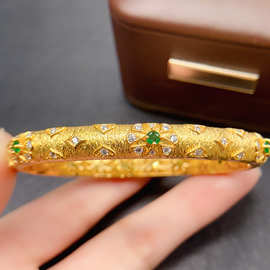 跨境亚马逊天然祖母绿手镯S925银主石3*3热销耳饰女设计感小众