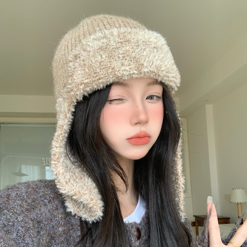 帽子女秋冬日系新款毛绒雷锋帽户外出行防风护耳帽时尚休闲包头帽|undefined