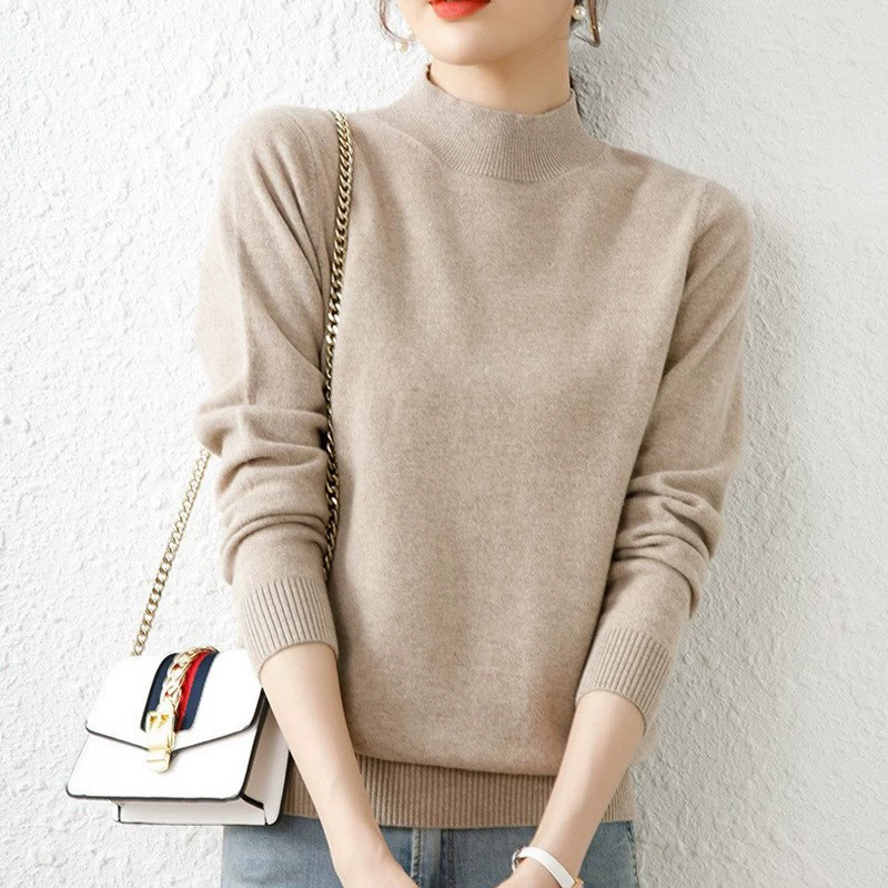 2023 осень Новая красивая темпераментная полуводолазка с низом Женская внутренняя одежда тонкий свитер с длинным рукавом осенне-зимний свитер