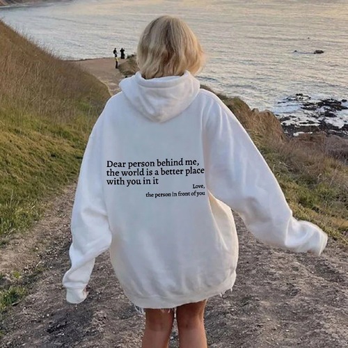 Women's Padded Hoodie with Letter Slogan Print, Kangaroo Pocket, Drawstring Print, Oversized