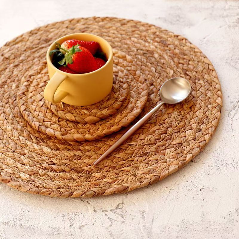 Cucurbita grasa almohadilla de mesa redonda almohadilla de aislamiento térmico almohadilla de taza trenzada de paja nórdica en el lugar de cocina de arroz de mortero a mano almohadilla de mesa a prueba de quemaduras image 5