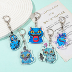 新款K-Pop猎魔女团亚克力蓝色老虎双面图案钥匙扣配饰粉丝周边