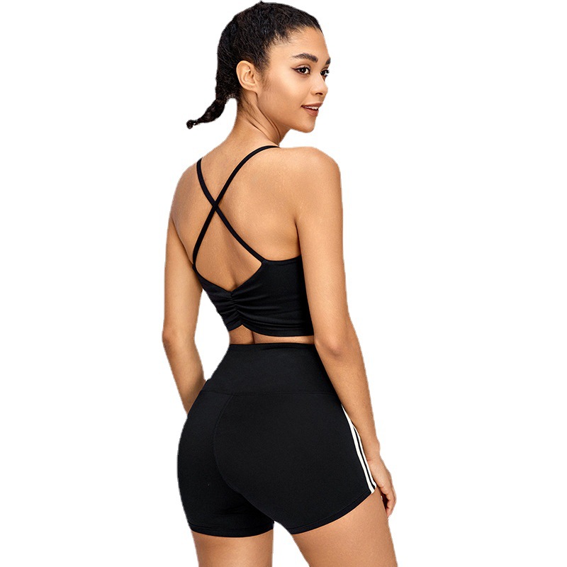 Nuevo traje de fitness ropa de Yoga de las mujeres arco espalda ropa interior deportiva cintura alta cadera levantamiento yoga pantalones cortos de dos piezas conjunto