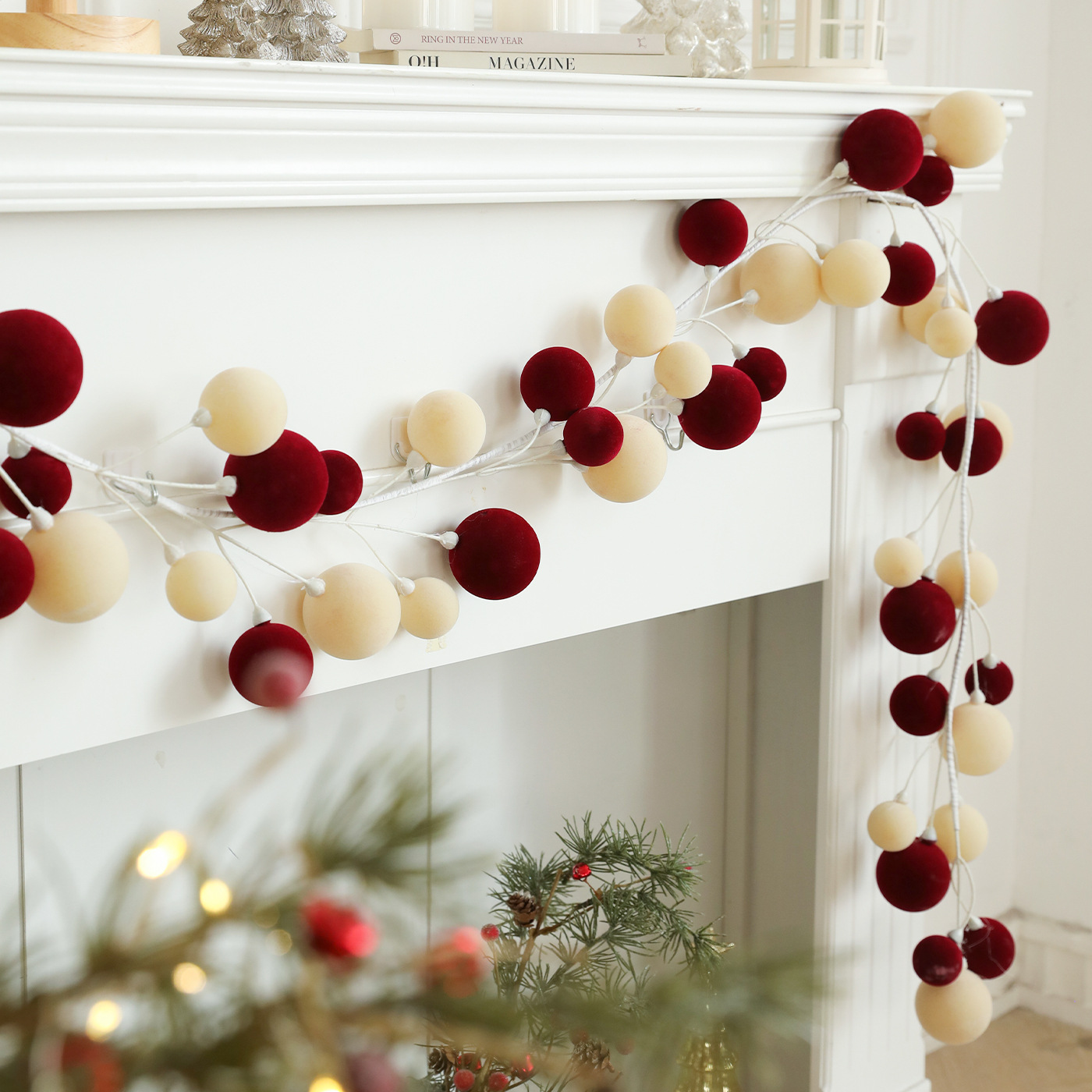 Transfronterizos 1.8M Navidad caña bola cadena de plástico flocado colgante puerta colgante pared decoración de fiestas accesorios