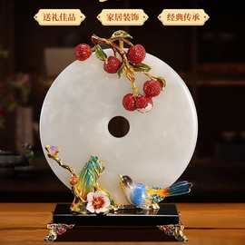 珐琅彩平安扣新中式玉石扣装饰摆件天然客厅玄关电视柜高档装饰品