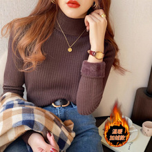 半高领加厚一体绒打底毛衣女秋冬季2025新款网红加绒内搭针织上衣
