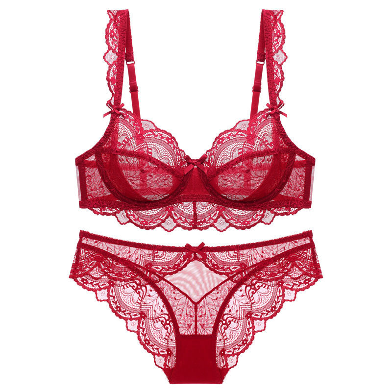 Lace Lingerie Set, Thin Style, Feminine, French Style, Pure Desire, Push-Up Bra, No Padding, High-End Feel Lace Lingerie Set, Thin Style, Feminine, French Style, Pure Desire, Push-Up Bra, No Padding, High-End Feel