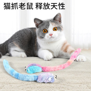 New cross-border pet products simulation colorful handmade long tail mouse cat toy play interactive from hi manufacturers