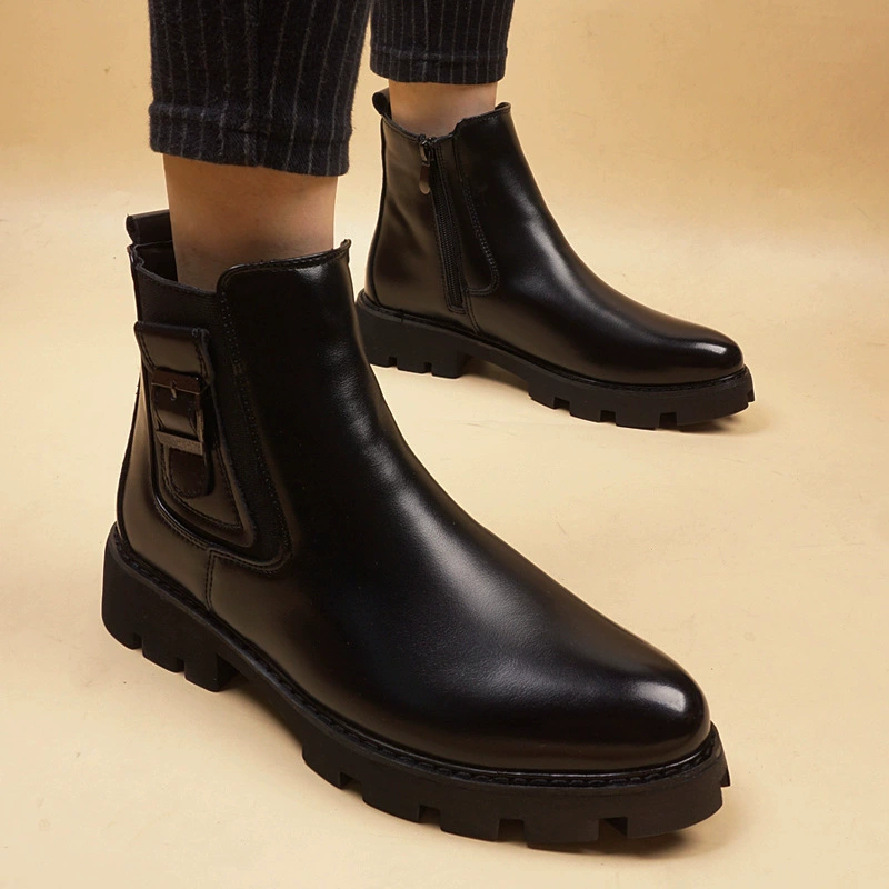 Осенние и зимние новые мужские корейские остроконечные кожаные сапоги увеличены внутри