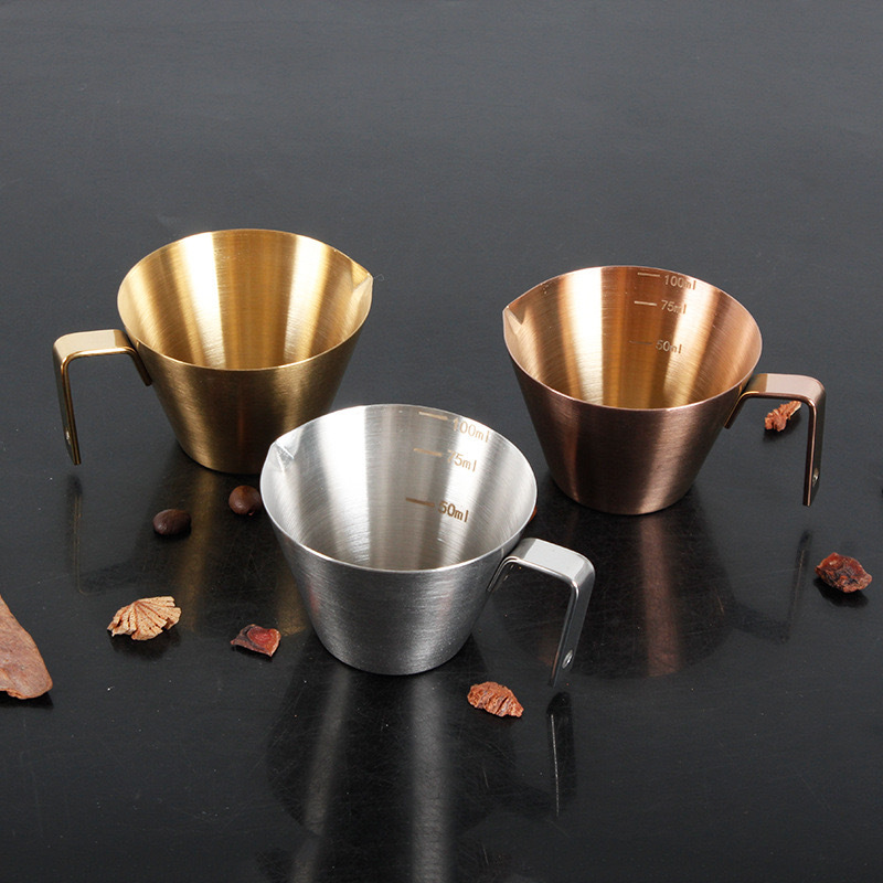 Taza de extracción de café de acero inoxidable 304 transfronteriza con escala Taza de espresso italiana Taza de onza de 100ml