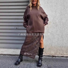 欧美跨境亚马逊2025爆款蕾丝镂空吊带连衣裙纯色卫衣休闲两件套