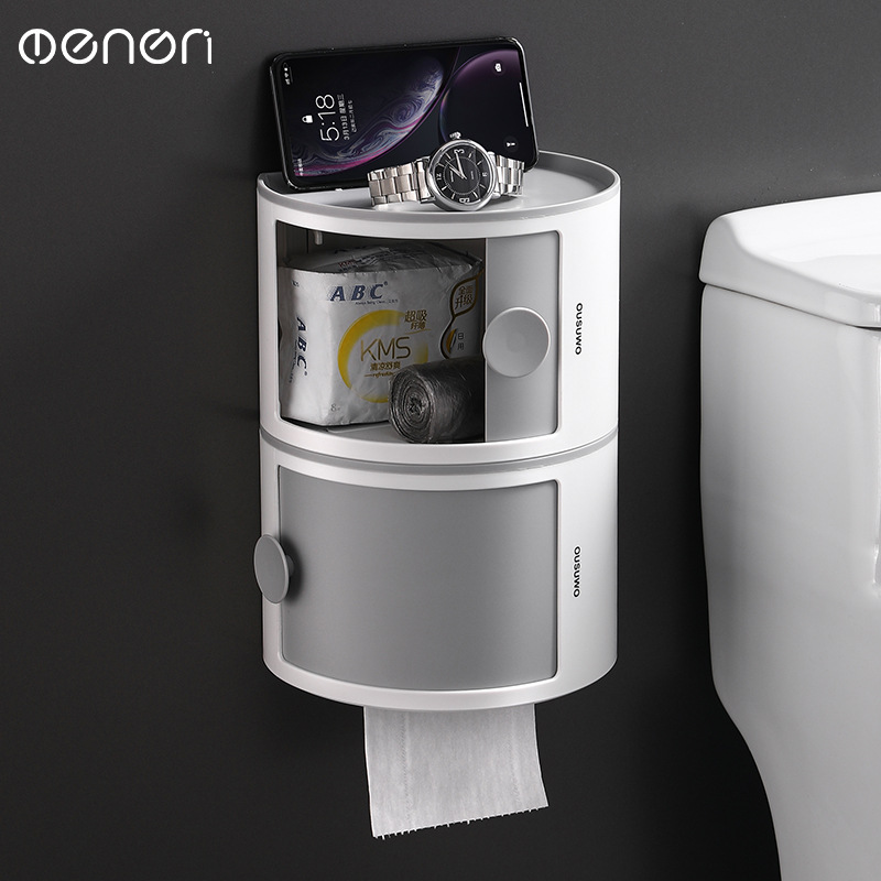 厕所纸巾盒卫生间家用收纳卷纸架免打孔壁挂叠层置物架多功能防水