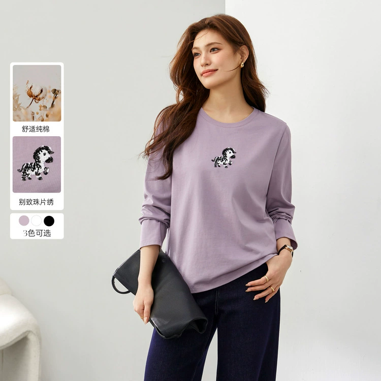 [Повседневная пригородная мода дикая хлопковая футболка с круглым вырезом] Funny Show большой размер женский толстый mm2025 весенний новый