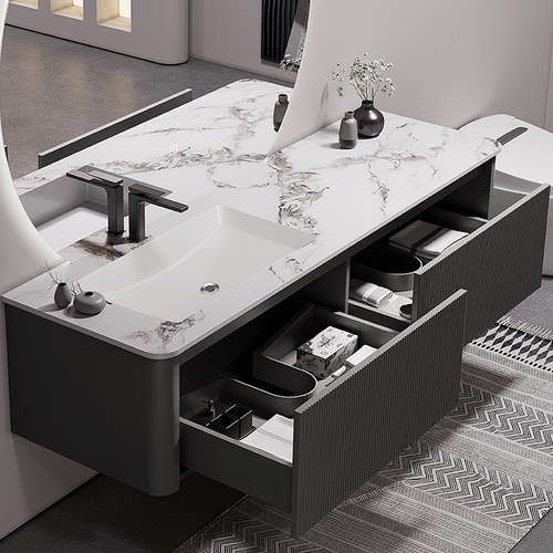 Italian minimalist bathroom cabinet combination slate seamless integrated basin washbasin bathroom washstand bathroom cabinet