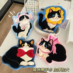 家庭用キッチンとバスルームかわいい漫画猫ハンドタオルハンギングハンカチ子供用厚みのあるサンゴ吸収性雑巾タオル