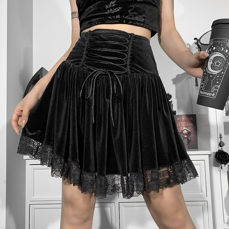 Diablo Style Lace Stitching A-Line Skirt NSGYB98534