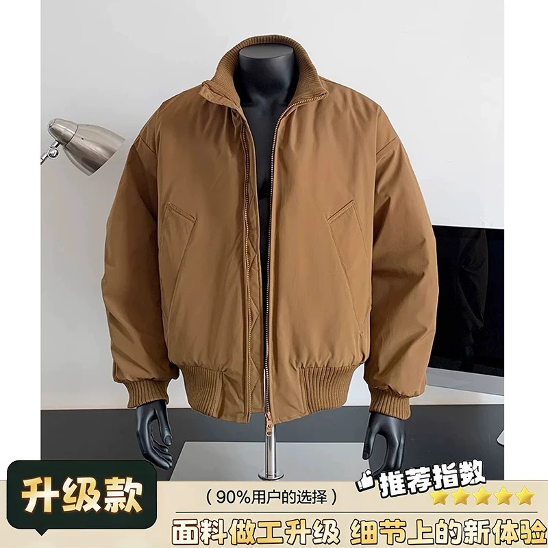 假模冬装新款现货美式立领棒球棉服飞行夹克棉衣短款大码潮外套男