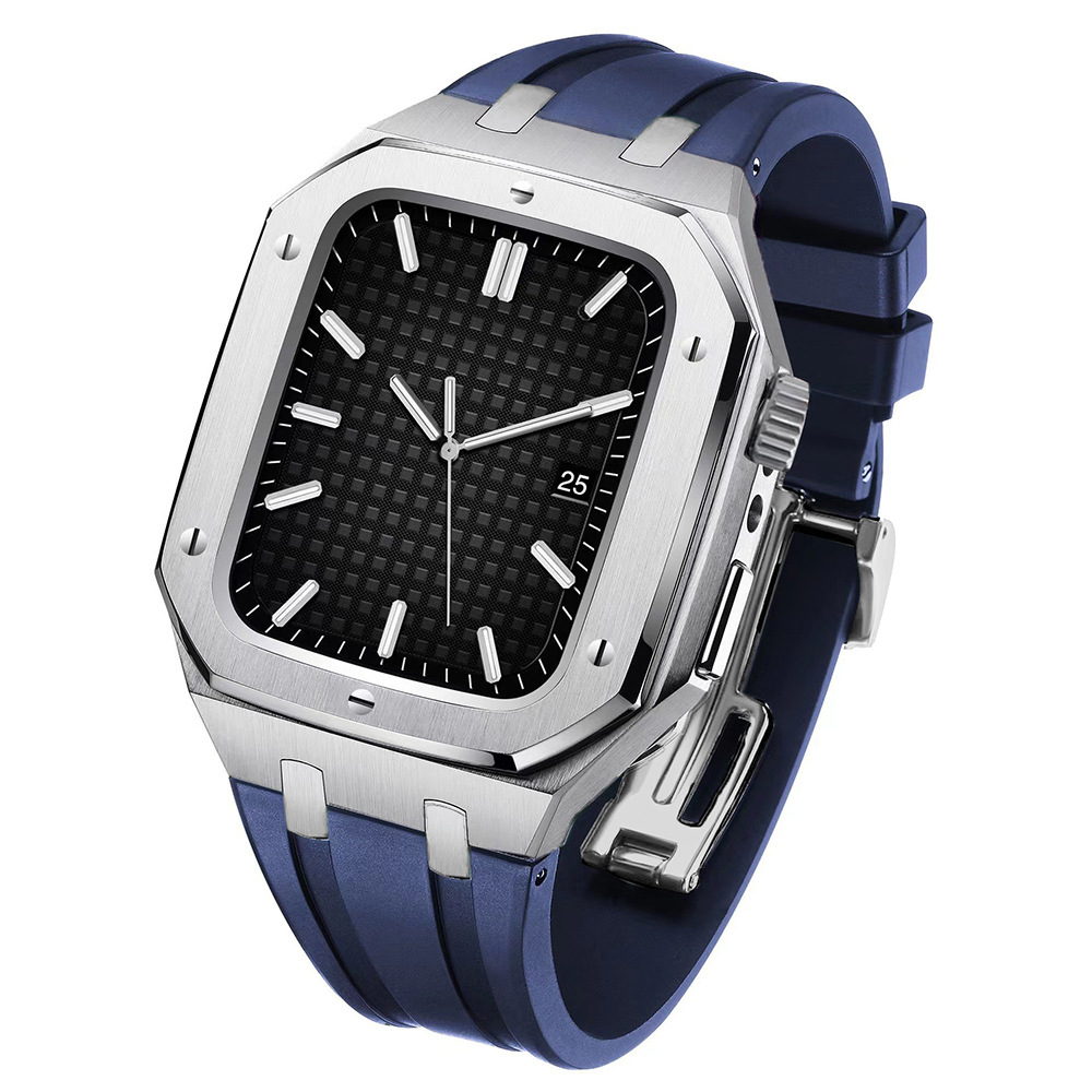 Adecuado para Apple Watch Correa iwatch78 botón de actualización de segunda generación carcasa de acero inoxidable cubierta protectora de caucho flúor