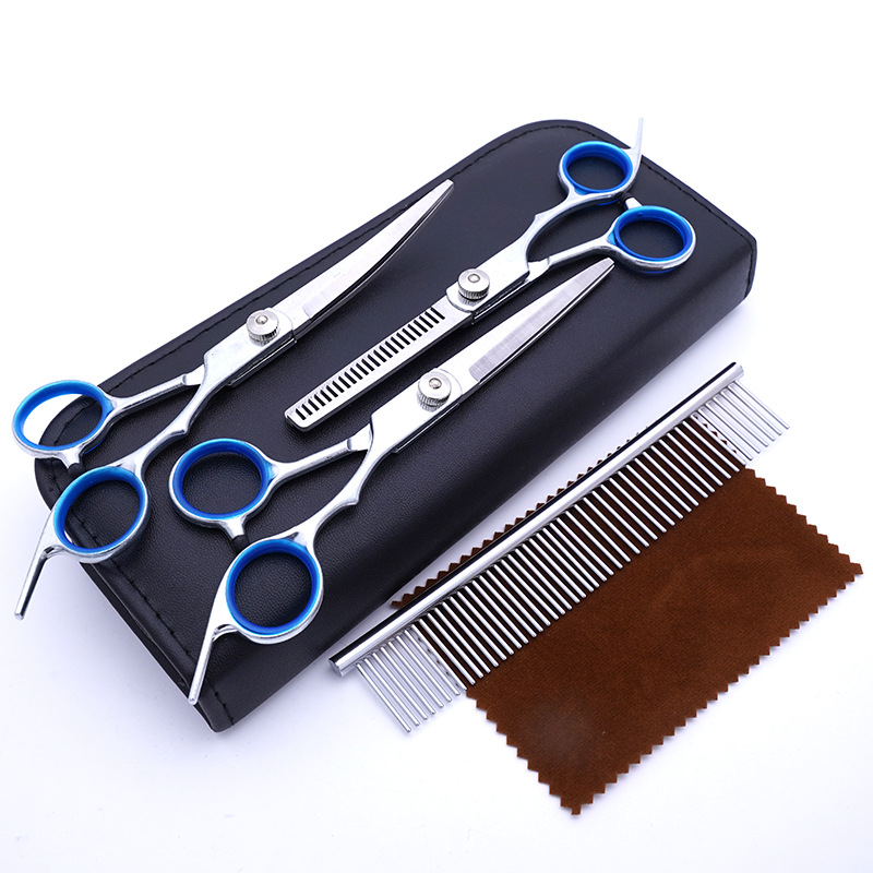 Fábrica directa PET tijeras profesional perro pelo recorte tijeras fino pelo roto pelo diente tijeras peluche juego