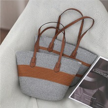 新款条纹草编包包女春夏度假海边沙滩手提包大容量编织单肩包批发