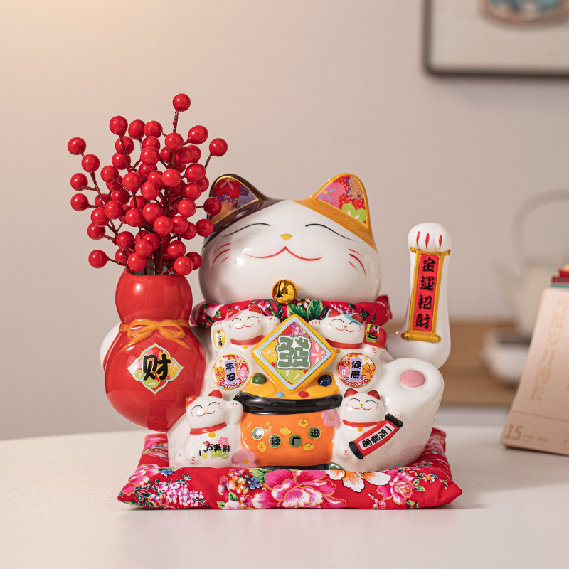 11inch 전기 흔들리는 행운의 고양이(선물 상자 + 천 패드 포함) Fulu Hongguo