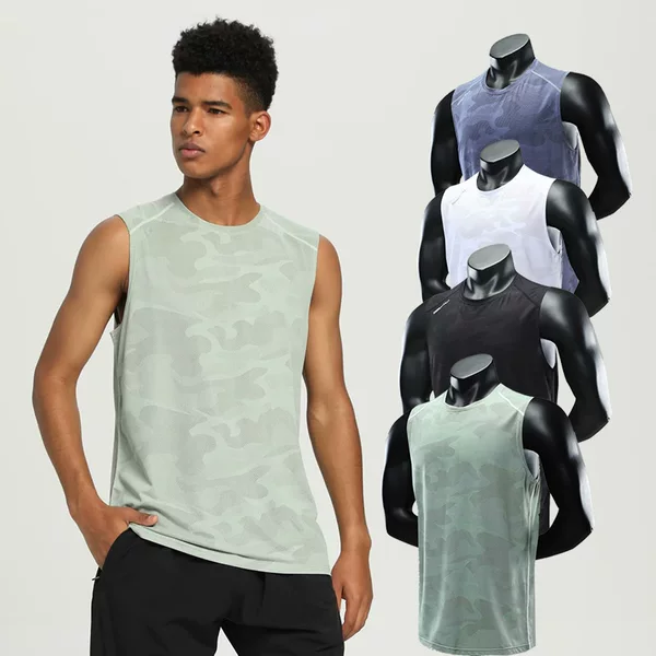 2023 Summer Men's Sleeveless Camouflage Sports Vest Quick-Dry Fitness Wear Training Wear Running Top Casual Tank Top