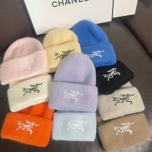 新款秋冬印标兔毛保暖冷帽时尚百搭秋冬套头针织帽男女防寒毛线帽