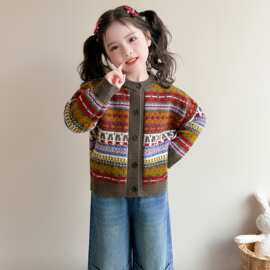 女童开衫2026新款小女孩超好看针织外搭宝宝秋季洋气复古毛衣外套
