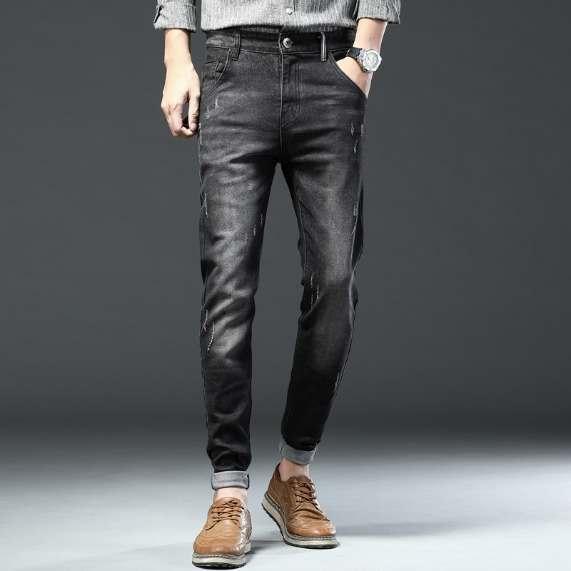 Wholesale 2021 autumn new jeans men's tidal slim pants Korean version of the trend straight casual pants