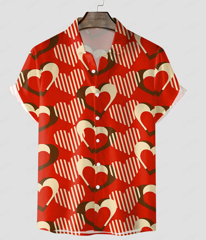Camisas nuevas para hombres de comercio exterior europeo y americano transfronterizo Serie del día de San Valentín Camisa casual de manga corta con estampado digital 3D