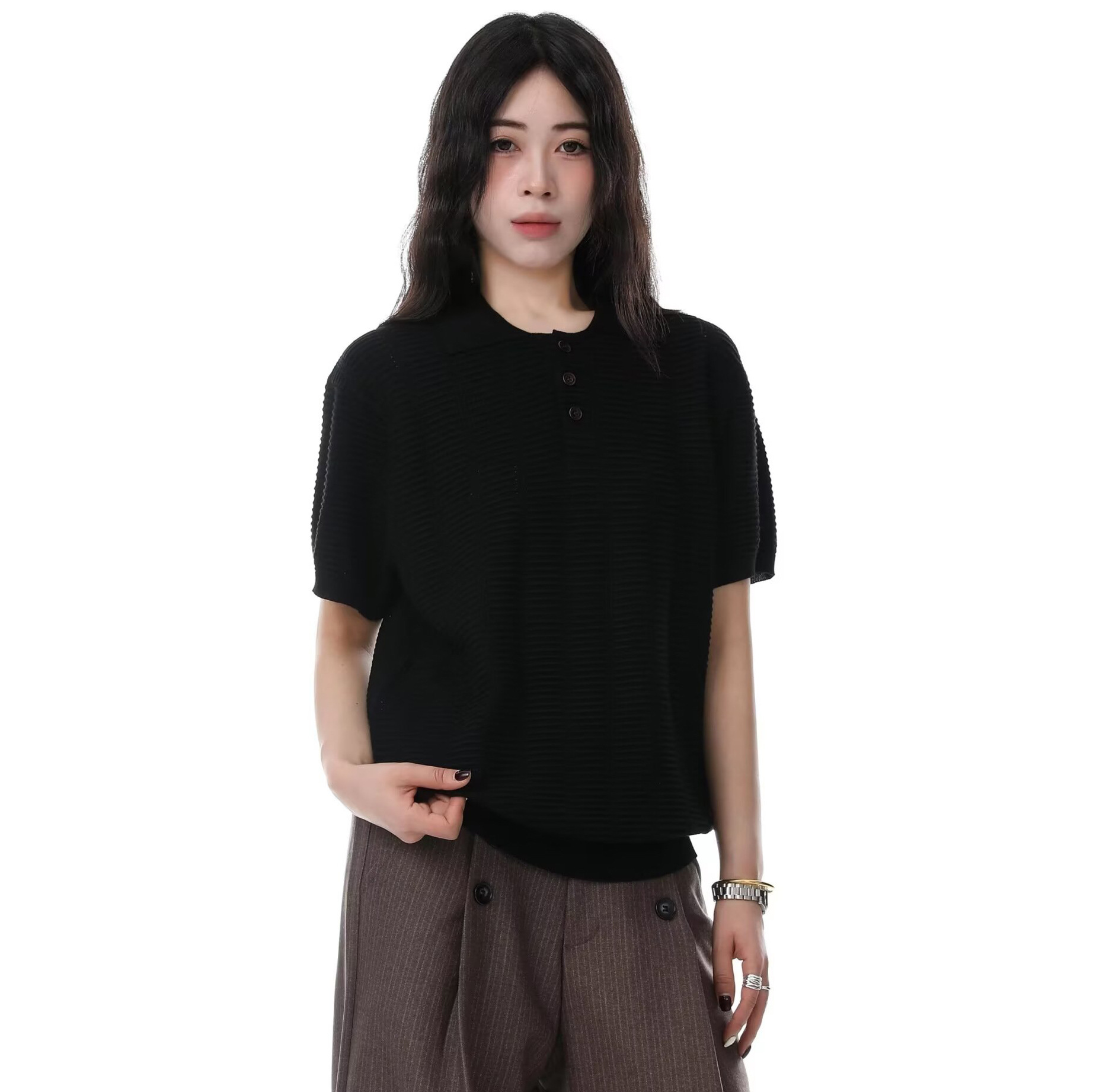 Polo camiseta de punto camiseta de manga corta camiseta de hombre solapa hueco textural viejo dinero viento hielo seda fábrica transfronteriza al por mayor