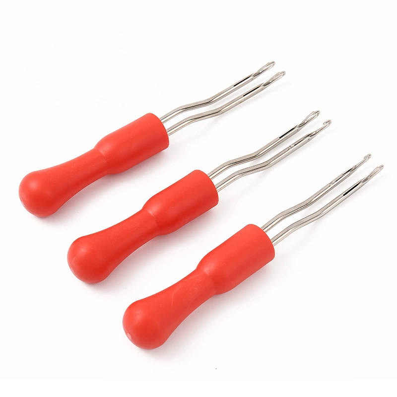 Крючок для плетения волос с двойным концом, красная пластиковая ручка, инструмент для наращивания волос, дредлоков, ручной работы