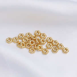 14K包金六角雪花隔片 齿轮花边大孔花片饰品配件 diy手工串珠材料
