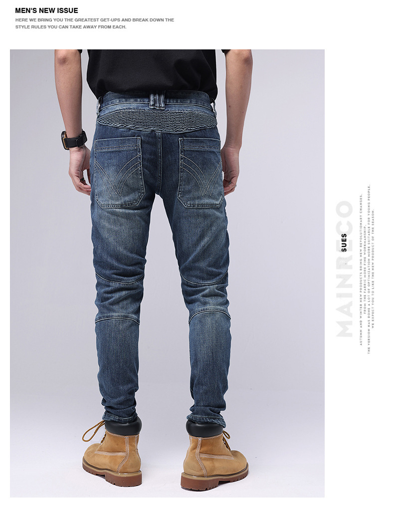 Jeans slim uomo patchwork elasticizzati pantaloni moto casual_voghion.com