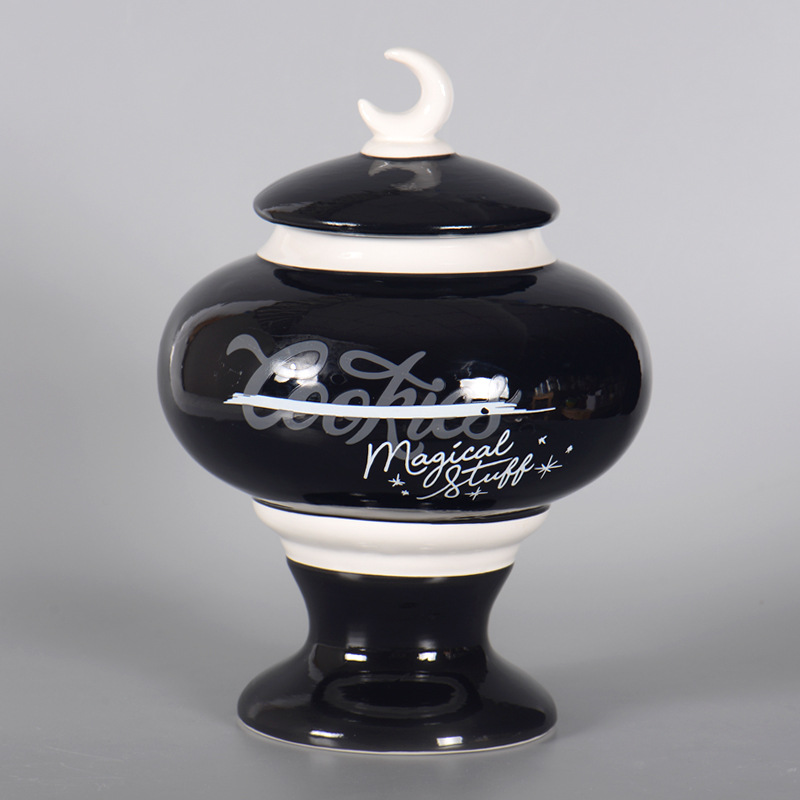Estricta Selección de estilo europeo Halloween 3D alivio de cerámica sellada jarra de galletas grande negro tarro de almacenamiento de animales de dibujos animados