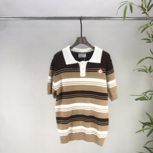 Trendy Versatile New Ca Color-Block Striped Knit Wool Sweater Short Sleeve Replacement Cross-Border European Goods for Men and Women