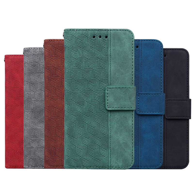 New Geometric Embossed Mobile Phone Leather Case Suitable for Samsung S27Plus Flip Card Wallet A9 2018 Protective Case