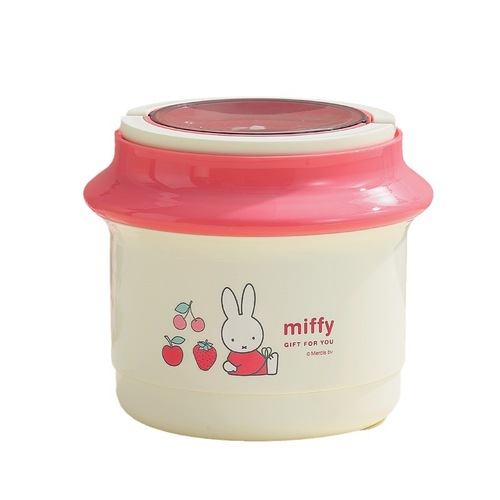 Miffy round double-layer stainless steel lunch box adult student pot fast food cup with tableware portable insulated rice bucket