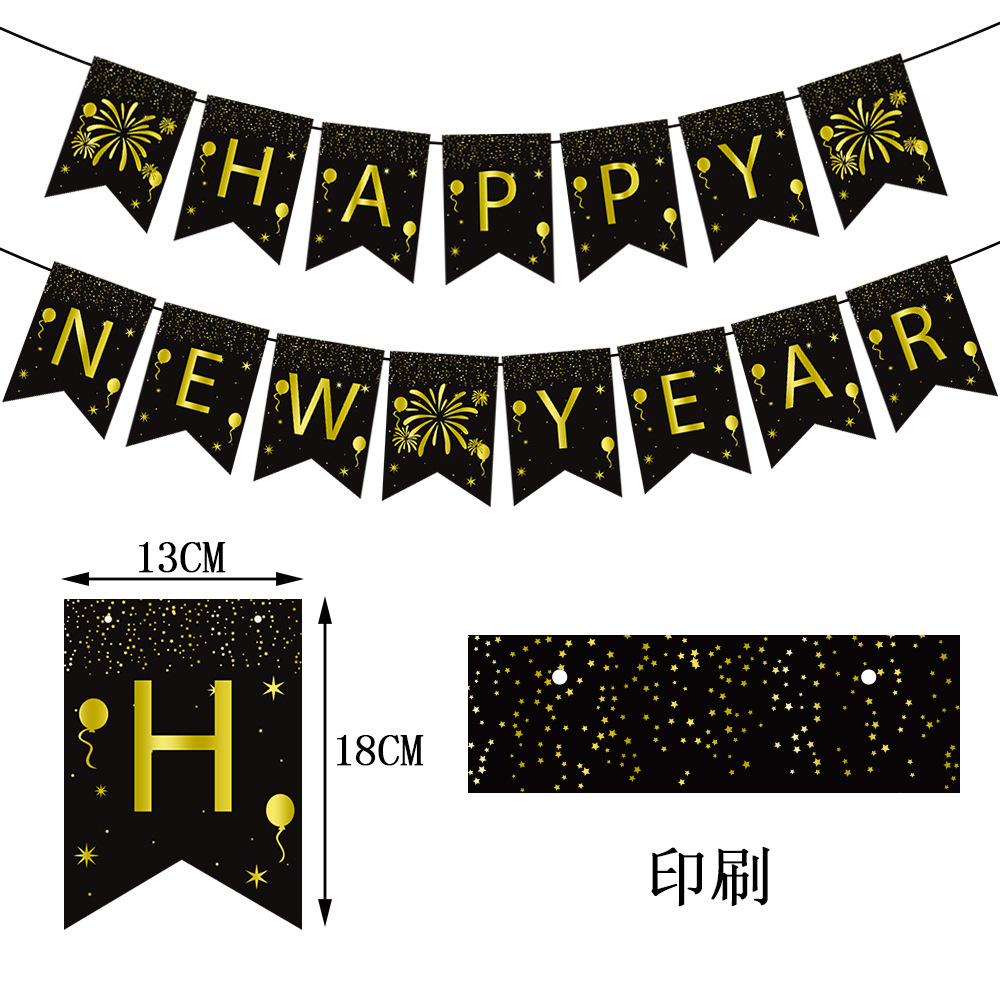 2024 Año nuevo decoración de fiesta de año nuevo Bandera de tirón pastel plug-in Año Nuevo diseño de fiesta de Año Nuevo Dorado Bandera de tirón