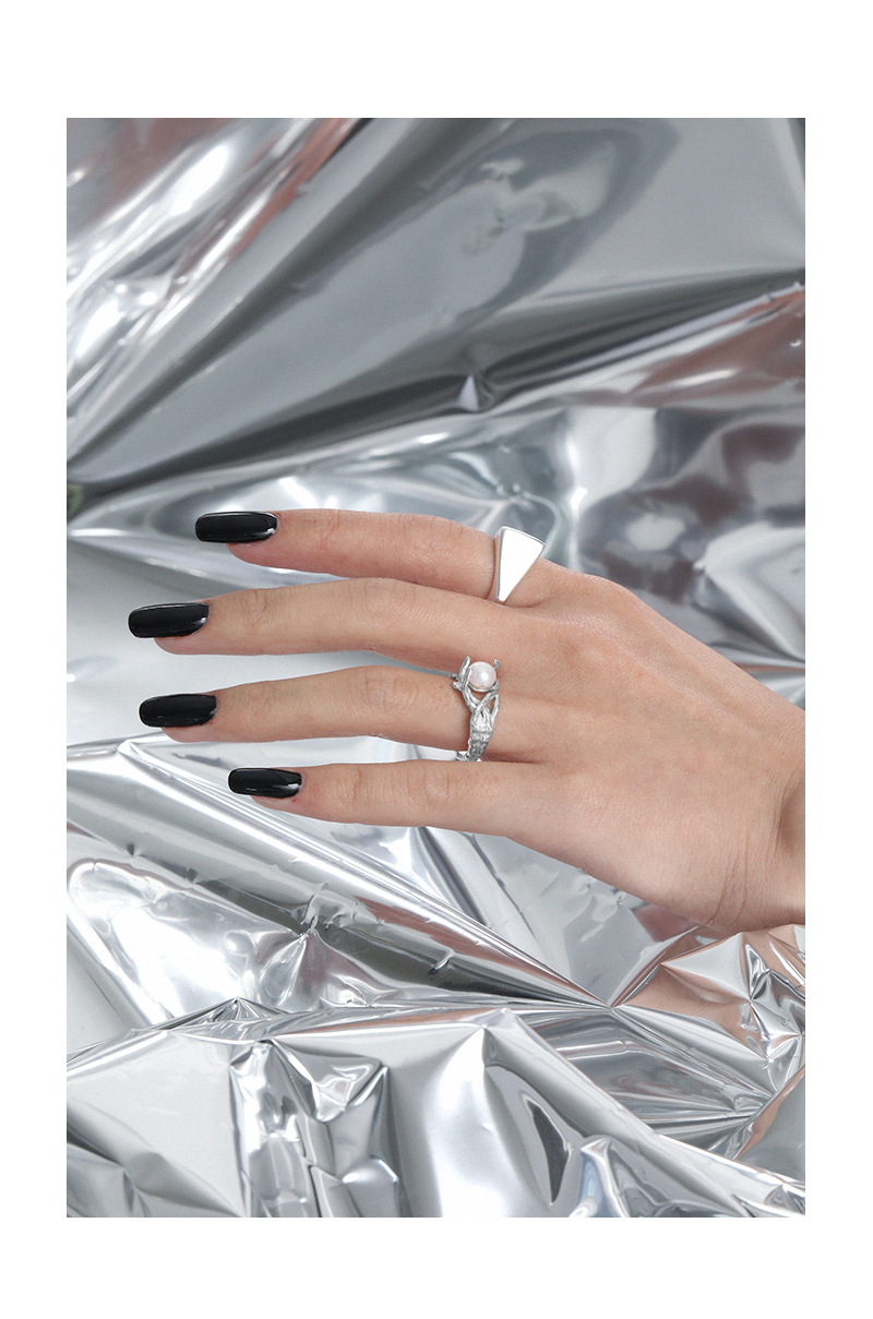 Fashion Solid Color Sterling Silver Rings Plating Inlay Pearl 925 Silver Rings