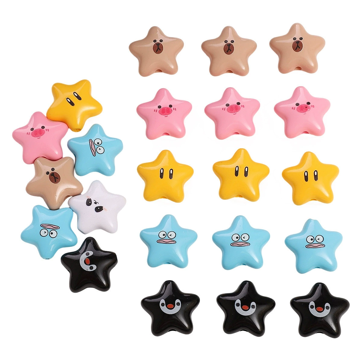 22x20 мм пятиконечная звезда с печатными бусинками Акриловый сплошной цвет разбросанные бусы ручной работы