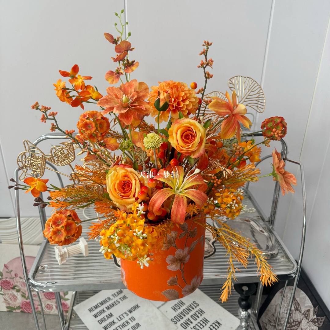 新年装饰年宵花抱抱桶材料包橘色装饰插花聚福桶家居客厅摆件花艺
