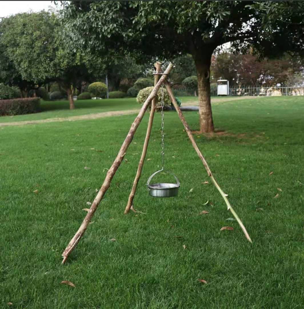 Al Aire Libre fogata colgando olla picnic fuego soporte de acero inoxidable percha portátil fácil almacenamiento trípode