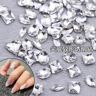 Wholesale Nail Art Rhinestones from Yiwu, White Pointed-Back Irregular-Shaped Rhinestones for Nail Decoration, Heart and Axe-Shaped Nail Decorations, Ins-Style Accessories