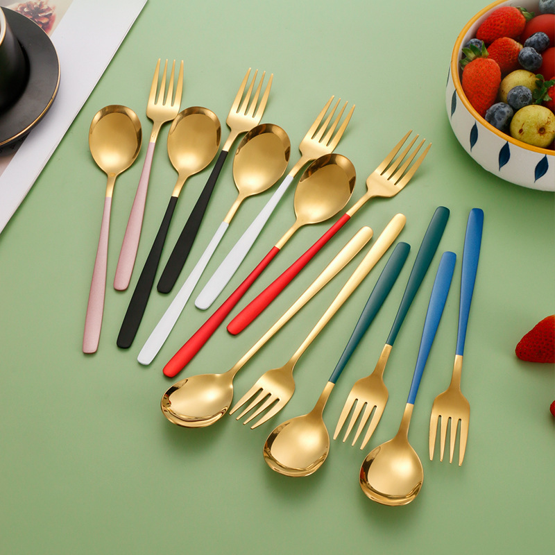 304 stainless steel Korean-style spoon dessert fork coffee long-handled stirrer creative Western tableware with logo printing