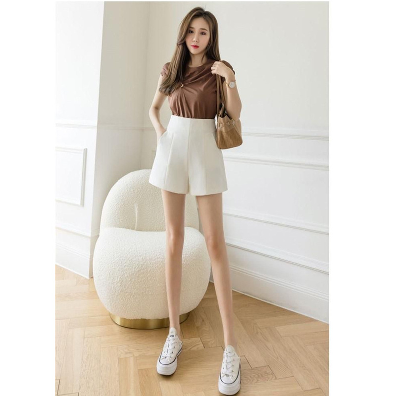 High Waist A- line Wide Leg Pants Women's Shorts Summer 2024 New Korean Style Black and White Casual Suit Pants Hot Pants